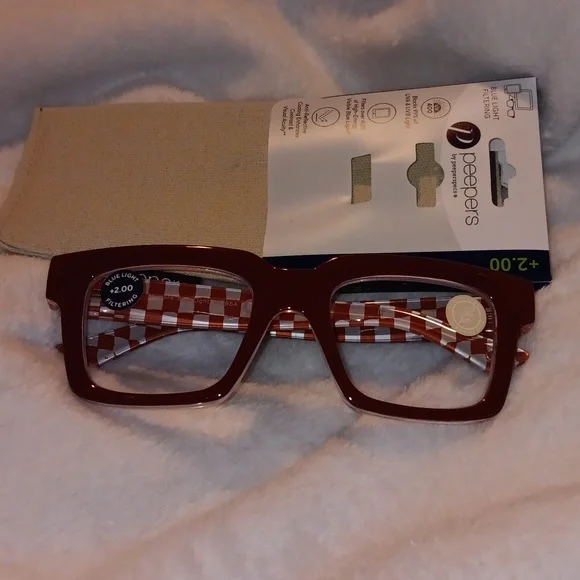 Peepers Glasses +2.00 burgundy w glass case - Picture 2 of 6